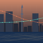 Toronto skyline and condo market trend illustration showing bottoming signals