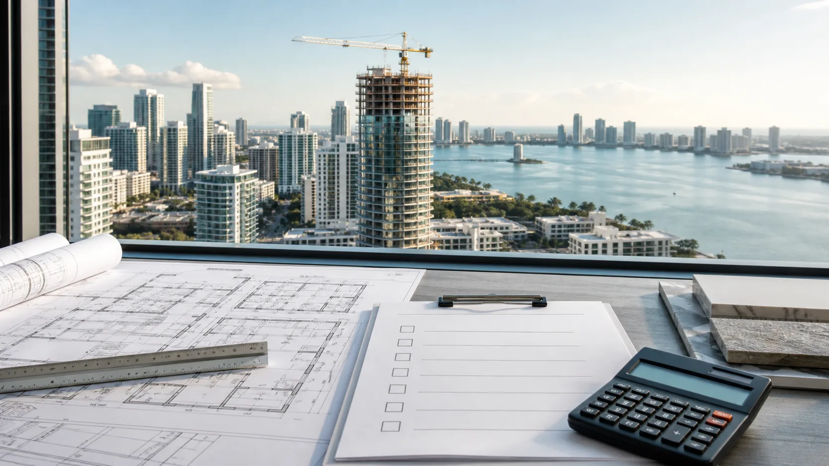 Miami new construction condo project comparison with plans and skyline